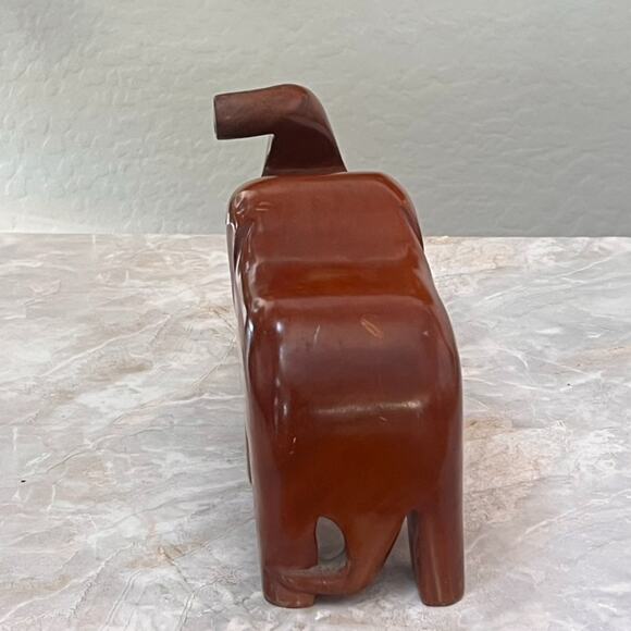 Hand Carved Wooden Elephant Figurine Solid Wood Raised Trunk Figure MCM - Picture 5 of 14